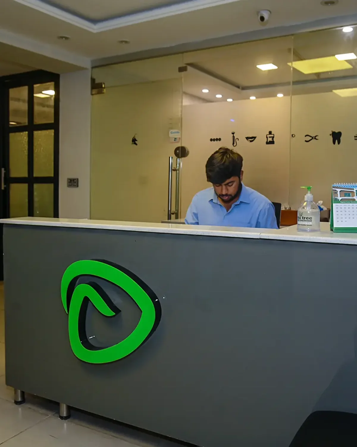 The reception and waiting area at TheDentalPractice in Model Town, Lahore